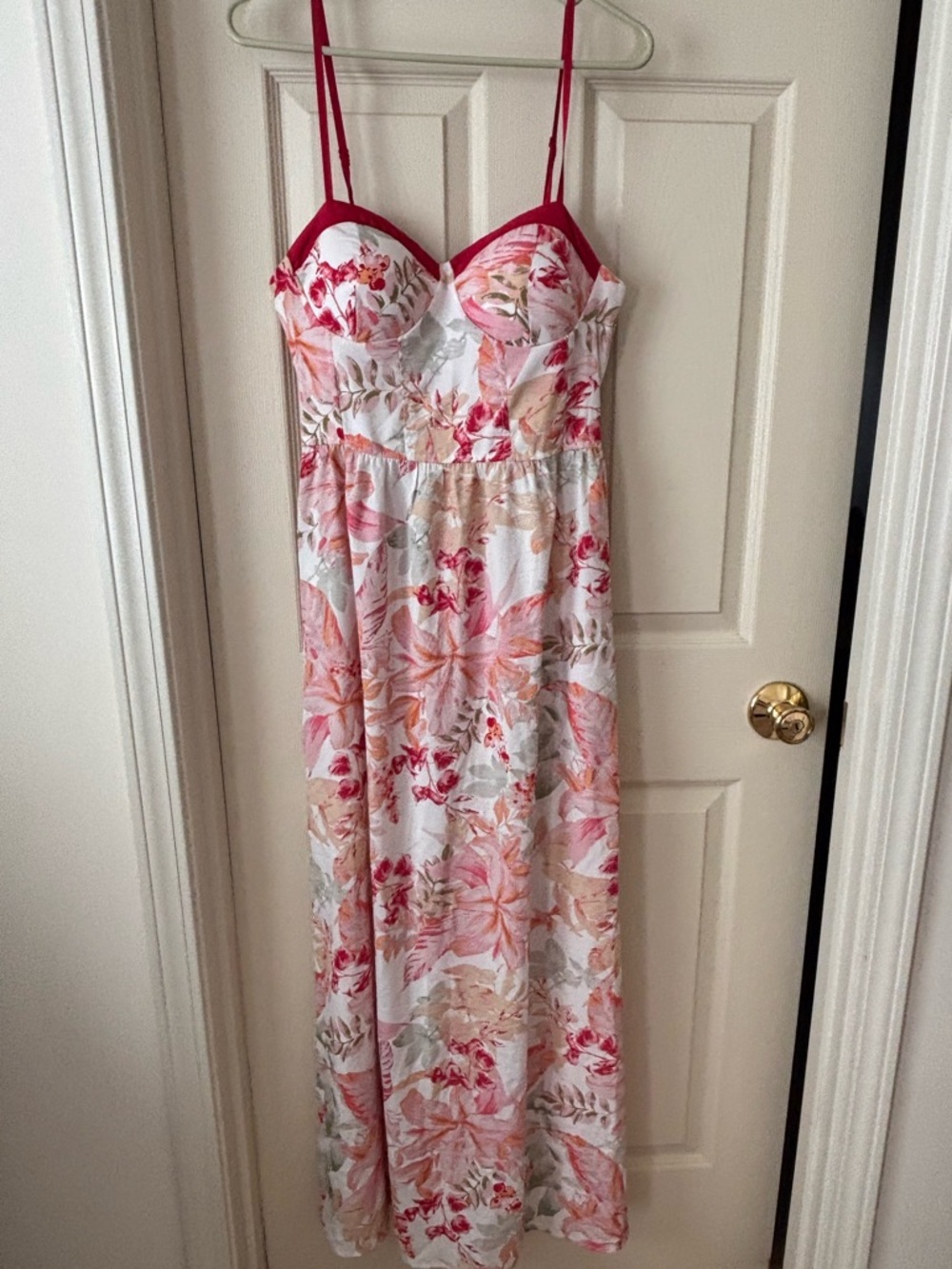 Floral Maxi Sundress with Red Trim